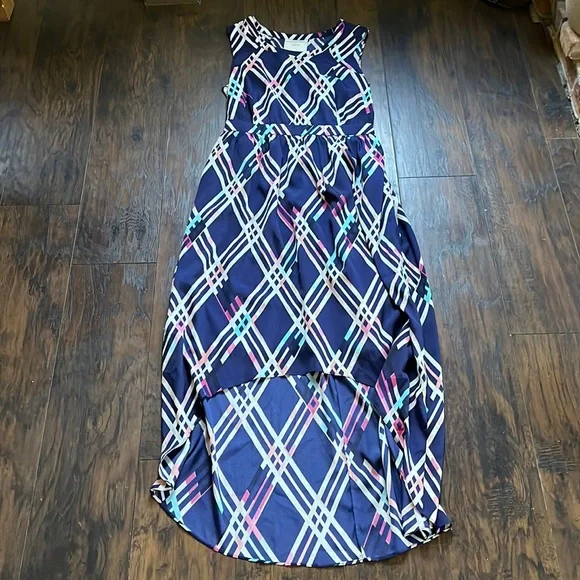 Anthropologie Maeve Blue/Pink Plaid Sleeveless High Low Dress - Picture 3 of 10